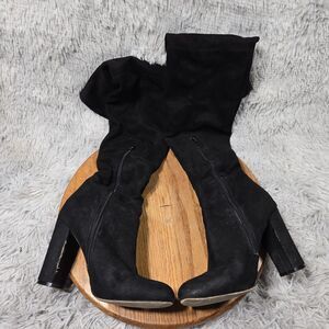 Aldo Women Size 7.5 Goth Grunge Black Fabric Over The Knee Zip Up Heeled Boots